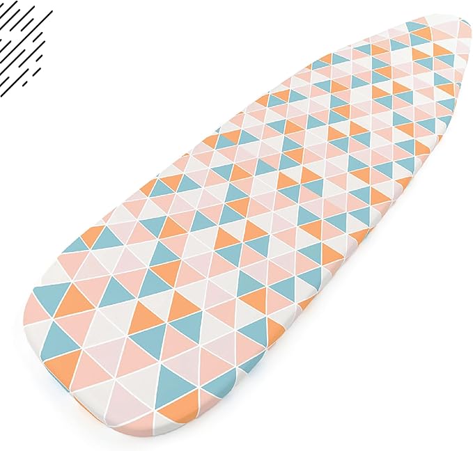 Encasa XO Ironing Board Cover and Pad - Thick 4mm Felt, Heat & Scorch-Resistant, Fits Wide Boards 49"x18", Elastic Bungee Cord Tightening, Easy Fit, Stain-Safe Dye, Triangles