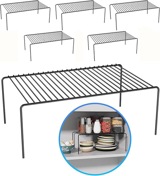 Large(15.7 x 9.4 inch)Black Cabinet Storage Shelf Rack Set of 6, Rustproof Metal Wire Kitchen Counter Organizers and Storage, Spice Organization for Cabinet, Plate, Dish, Pantry, Bathroom, Fridge
