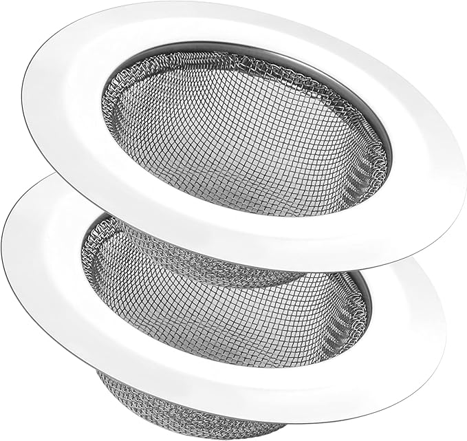 2Pcs Kitchen Sink Strainer, Stainless Steel Mesh Sink Drain Cover, Large Wide Rim 4.5" Diameter Sink Drain Strainer Basket Catcher