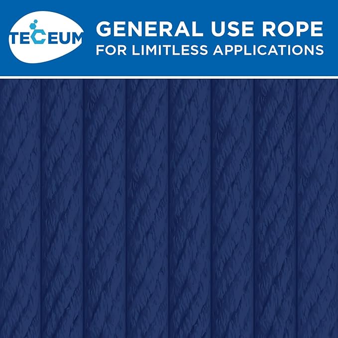 TECEUM Cotton Rope 3/16” (5 mm) – 100 FT – Strong All-Purpose Braided Rope – Natural Cotton – for Crafting, Сamping, Clothes Line, DIY, Indoor & Outdoor Use – Navy Blue