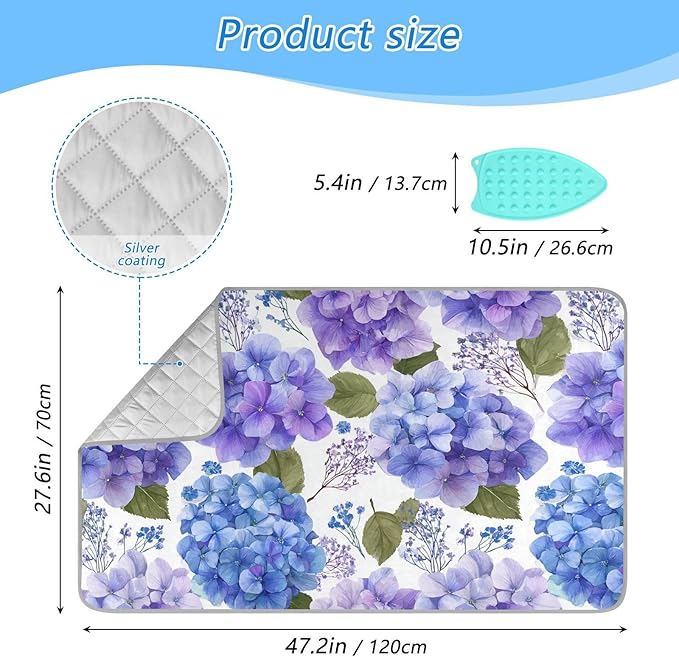 Purple Hydrangea Herb Ironing Mat for Table top Portable Ironing Pad Blanket for Washer Dryer Countertop Travel
