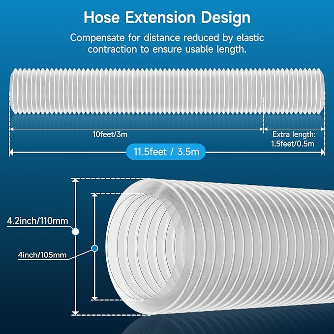 Hon&Guan 4" x 10' Dust Collection Hose, Flexible Clear Odorless PVC Dust Collector Hose with Carbon Steel Wire, Puncture Resistant Dust Hoses for Woodworking Dust Collecting System