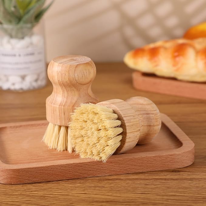Nuenen 40 Packs Bamboo Dish Scrub Brushes Wooden Scrubbers Set Kitchen Dishwashing Scrubber with Natural Sisal Bristles for Iron Pot Pan Sink