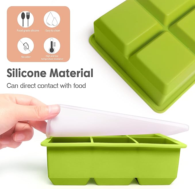 Silicone Ice Cube Trays 3 Pack - Large Size Silicone Ice Cube Molds with Leak Proof Removable Lid Square Ice Cube Tray And BPA Free for Cocktail,Whiskey, Stackable Flexible Ice