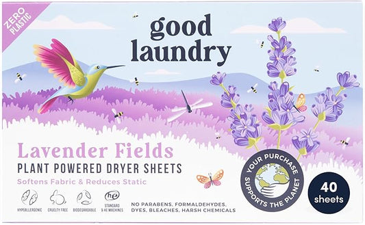 Good Laundry - Lavender Breeze Scented Organic Laundry Dryer Sheets - Natural Non toxic dryer sheets infused with Essential Oils - No Harsh Chemicals, Biodegradable, Hypoallergenic - USA Based