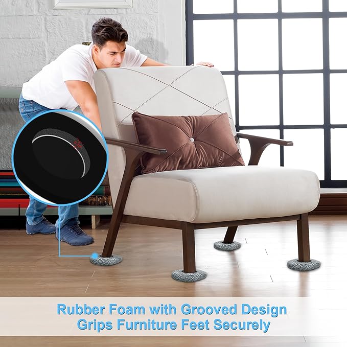 New Upgrade Furniture Sliders, Multi-Surface 3-in-1 Furniture Movers Sliders, Round Moving Pads with 8PCS 4.3" Carpet Sliders+4PCS Hard Floor Socks+1 Lifter, Protect Floor and Easily Move Furniture