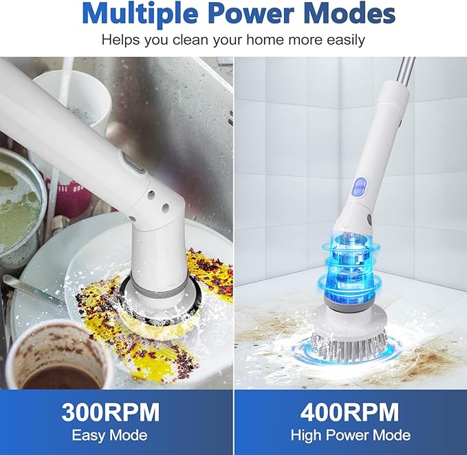 Qimedo Upgrade Rechargeable Electric Scrubber for Cleaning, 45-inch Handheld Spin Scrubber with Extended Long Handle, Cordless Power Dish Scrubber with 6 Brushes for Bathtub Grout Tile Floor