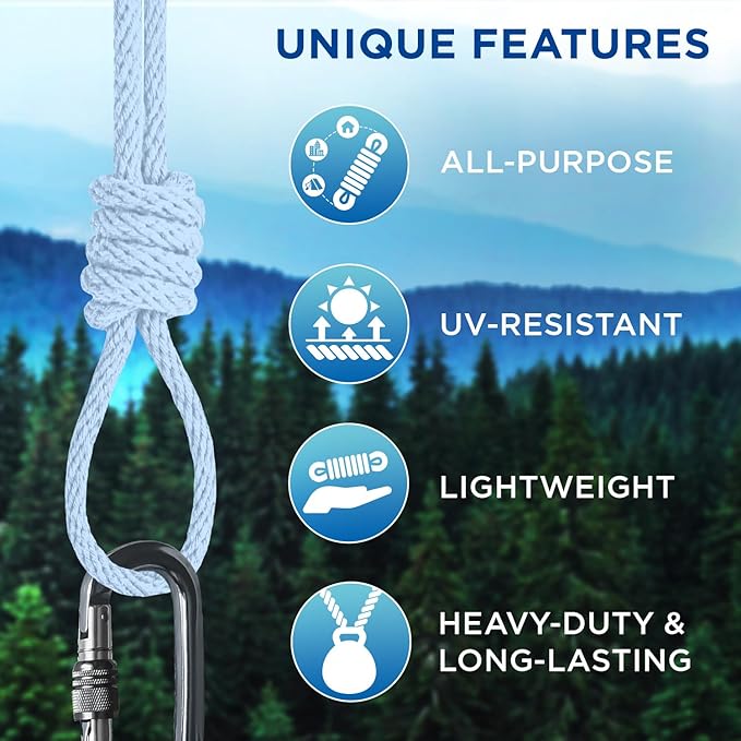 TECEUM Cotton Rope 3/16” (5 mm) – 50 FT – Strong All-Purpose Braided Rope – Natural Cotton – for Crafting, Сamping, Clothes Line, DIY, Indoor & Outdoor Use – Baby Blue
