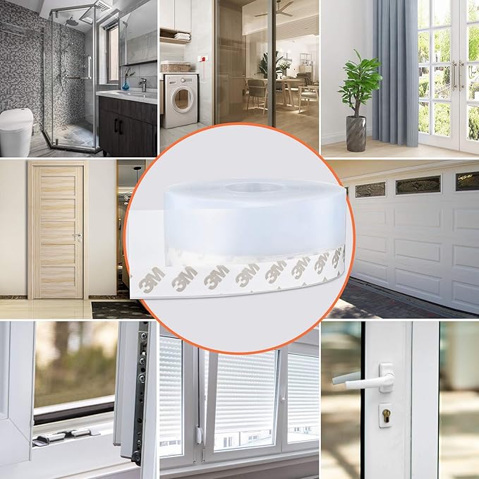 26 Feet Silicone Seal Strip, Transparent, 60MM - Door & Window Seal, Draft Stopper, Adhesive Tape for Doors, Windows & Shower Glass Gaps