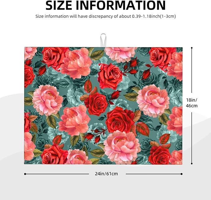 Floral Boho flowers Dish Drying Mat For Kitchen Counter 18 X 24 Inch Absorbent Dish Mat Reversible Drainer Drying Kitchen Mat