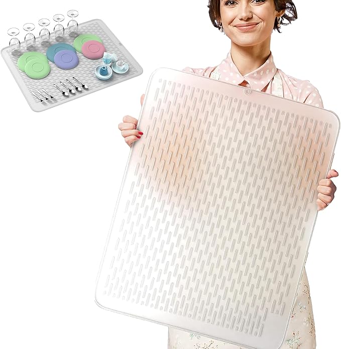 Extra Large (30 inch by 24 inch) heavy duty silicone dish drying mat for kitchen counters by MonsterMat (Translucent, XL - 30"x24")