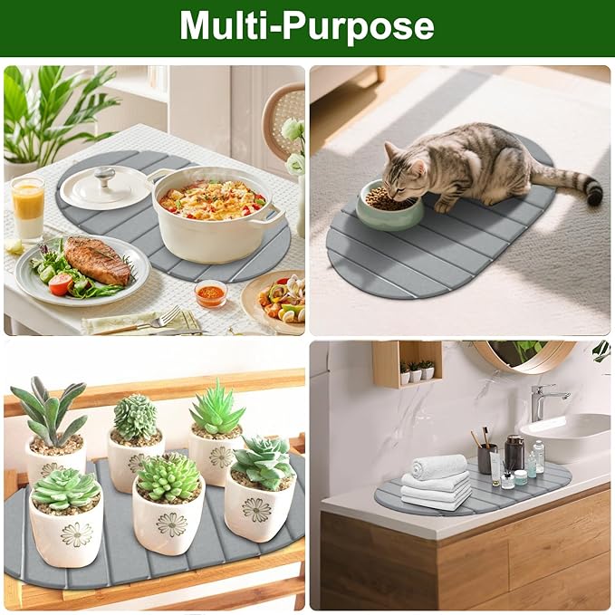 Stone Drying Mat for Kitchen Counter: 24"(L)×16"(W) Collapsible Stone Dish Drying Mat, Super Absorbent Diatomaceous Earth Pad for Dishes Bottles Cup Kitchen Bathroom Families Renters