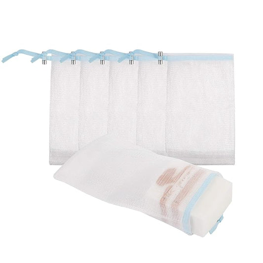 Cobahom Soap Bag 6 Pack 6 x 3.5 Inch Mesh Foaming Net Soap Sack Bags Soap Saver Pouch Net Bags with Drawstring for Bath & Shower （Blue）