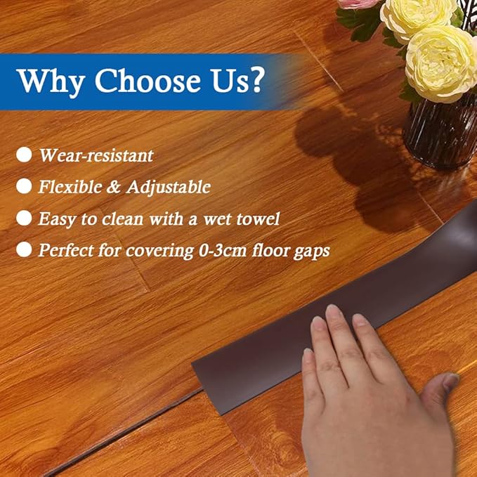 Floor Transition Strip Self Adhesive Floor Cover Strips Laminate 3" Wide Vinyl Flat Divider Transitions (7.5cm, 6.56Ft, Brown)