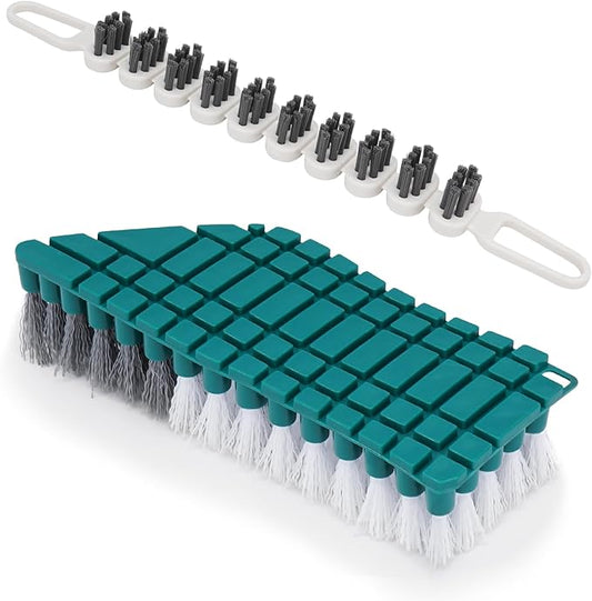 Crevice Cleaning Brush, Hard Bristle Grout Brush Gap Cleaner Tool for Tight Groove Spaces, Kitchen, Bathroom, Sliding Shower Door, Faucets Corners, Tiles, Sink and Windows Track (Green+White)
