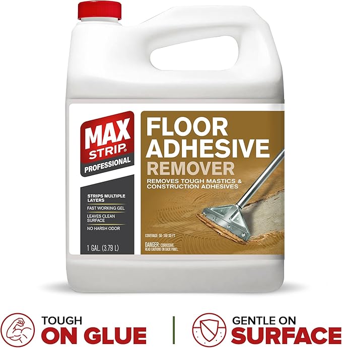 Max Strip Floor Adhesive Remover - 1 Gallon - Professional Fast Working Gel Strips Multiple Layers - Removes Tough Mastics and Construction Adhesives - No Harsh Odor Leaves Surface Clean