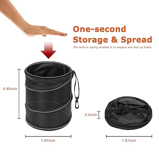 Ginsco 2Packs 2 Gallons New Leakproof Car Trash Can, Compact Trash Can Pop-up Collapsible Hanging Car Trash Bin with Hook and Loop, Waterproof PEVA Liner Open-Top Garbage Can for Cars Home Office