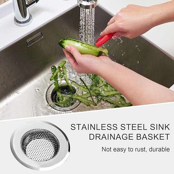 3pcs Heavy Duty Stainless Steel Slop Basket Filter Trap, 4.5" Top / 2.95" Mesh Metal Sink Strainer,Perfect for Kitchen Sink/Bathroom Bathtub Wash Basin Floor Drain Balcony Drain Hole,Utility