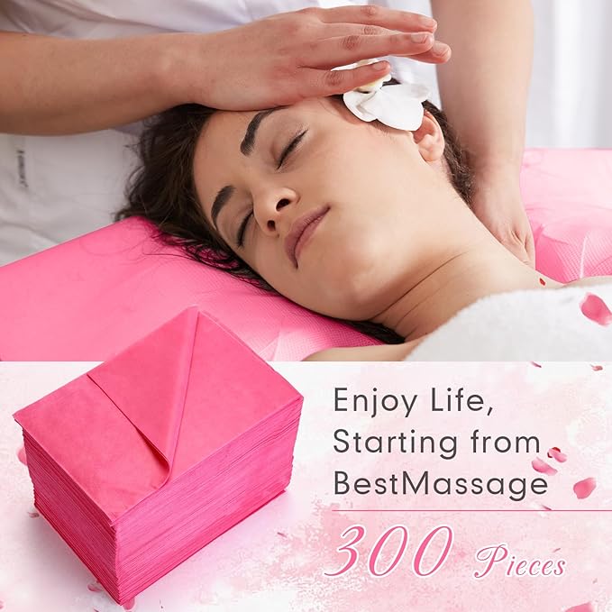 300 Pcs 31" x 71" Massage Table Sheets Waterproof Disposable Bed Sheets Soft Non Woven Fabric Tattoo Breathable Spa Bed Cover for Esthetician Beauty Salon Chair Hotel, Pink