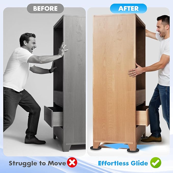 16-Pack Furniture Sliders for Hardwood Floors & Carpet, Save 80% Effort, Safely and Easily, The Glide Tool Set for Heavy Furniture and Appliances, Reusable Moving Pads (8 Plastic & 8 Felt)