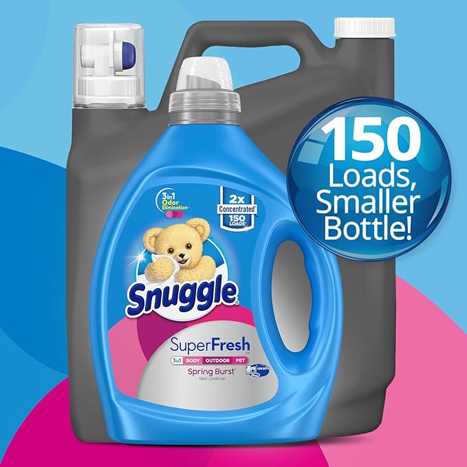 Snuggle Liquid Fabric Softener, SuperFresh Spring Burst, Eliminates Tough Odors, 2X Concentrated, 150 Loads (size may vary)