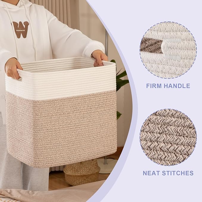 OIAHOMY Storage baskets for Shelf, Large Collapsible Storage Bins, Blanket Basket Living Room, 16.5 x 13 x 15 Inches-Pack of 2-Brown