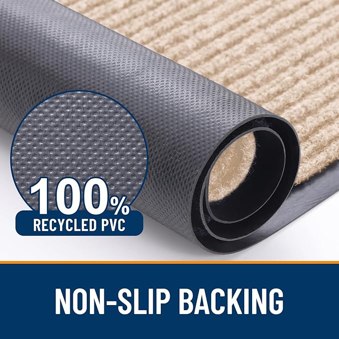OLANLY Front Door Mat Indoor Outdoor Entrance, Waterproof Heavy Duty Doormat, Fade Resistant, Low Profile, Easy Clean Patio Porch Welcome Floor Mats for Entry, 59x23, Beige