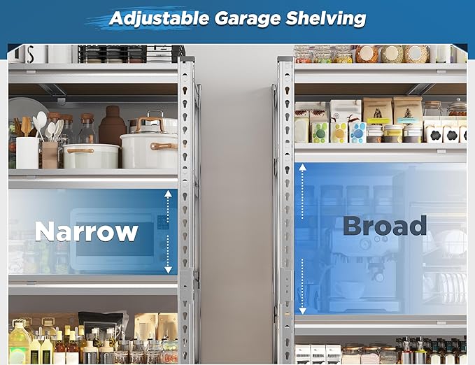 REIBII Garage Shelving, 5 Tier Storage Shelves Load 3020LBS, Adjustable Garage Shelving Heavy Duty, Metal Shelves Unit for Basement, Warehouse, 48" W x 72" H x 24" D, Galvanized