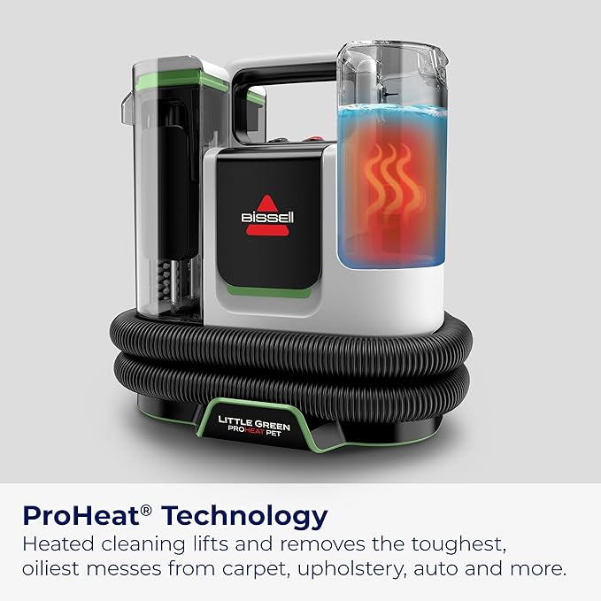 BISSELL® Little Green® Proheat® Pet, Portable Deep Cleaner with Heated Cleaning Technology, Self-Cleaning Tough Stain Tool and Pet Pro Oxy Triple Action Formula Included, 3969