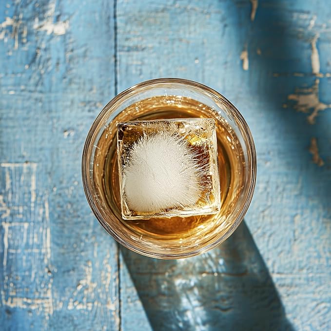 glacio Ice Cube Molds – 2-Pack Silicone Trays for 8 Large Square Cubes – Slow-Melt Ice for Whiskey, Cocktails, Coffee & More
