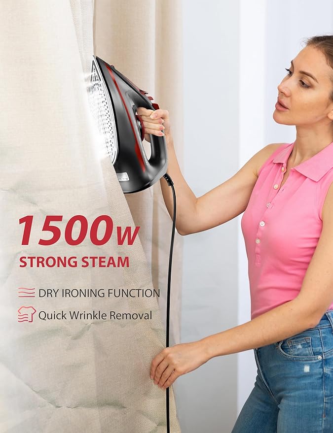 Irons Steamer for Clothes, 1500W Iron with Burst of Steam, 500 Microsteam Holes, Powerful Steam Iron, Auto shutoff, Self-Cleaning, 12.31oz Water Tank Ironing Clothes for All Fabrics