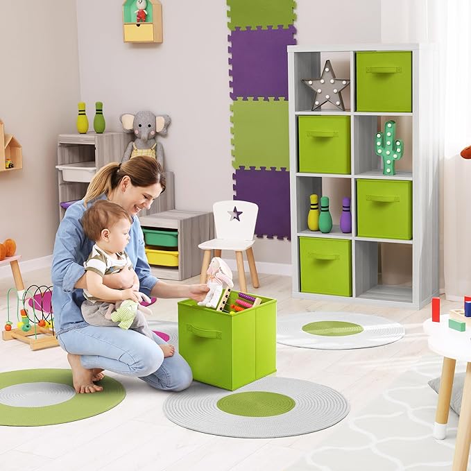 Sorbus Fabric Storage Cubes - 8 Foldable Storage Bins for Organizing Pantry, Cubbies, Toy Box - Clothes Storage & Closet Organizer - 11 Inch Collapsible Cube Baskets for Shelves with Handle