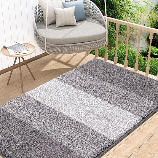 Kitinjoy Indoor Outdoor Door Mat, 48x32 Non-Slip Absorbent Dirt Trapper, Low-Profile Washable Inside Entrance Front Floor Mat, Sturdy Soft Entry Doormats for Entryway, Light Grey