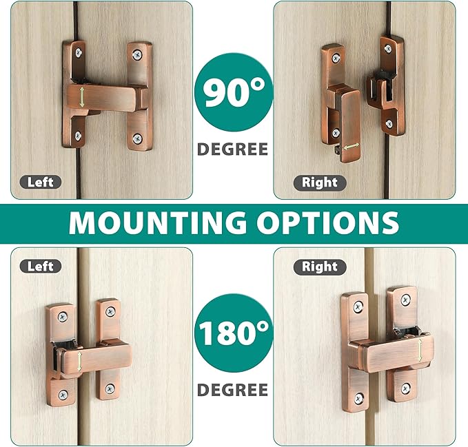 90/180 Degree Flip Latch Gate Latch, Heavy Duty Black Safety Door Lock Enhanced Security Flip Latch Lock Hardware for Interior Door Front Door Barn Garden Fence Window Bathroom Cabinet