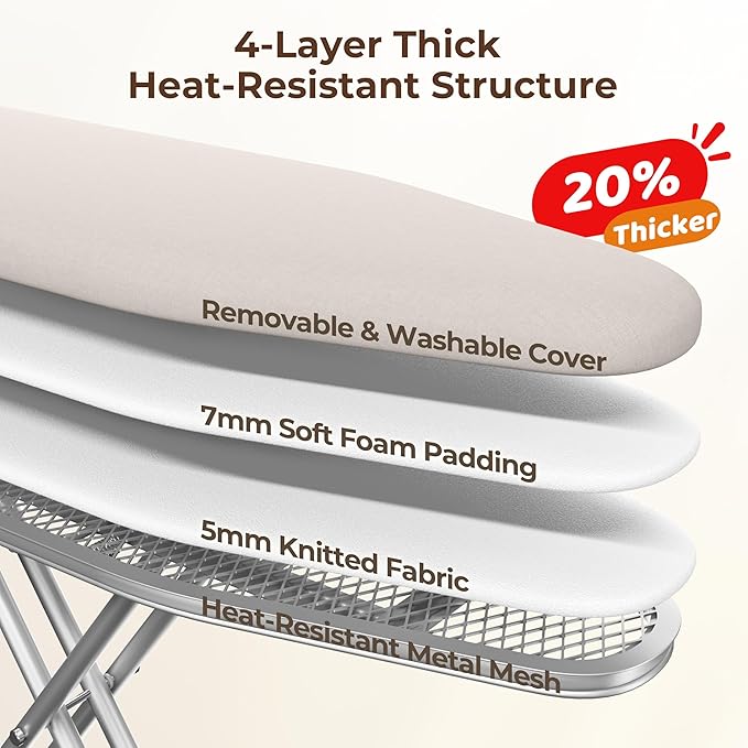 Yaheetech Foldable Ironing Board, Heavy Duty Iron Board with 9 Adjustable Heights, 4 Layer Cover and Safety Iron Rest, 52X14 Compact and Space Save Iron Board for Home Laundry Room Use, Beige