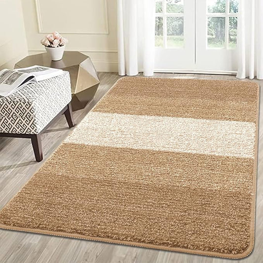 Kitinjoy Indoor Outdoor Door Mat, 59x36 Non-Slip Absorbent Dirt Trapper, Low-Profile Washable Inside Entrance Front Floor Mat, Sturdy Soft Entry Doormats for Entryway, Camel