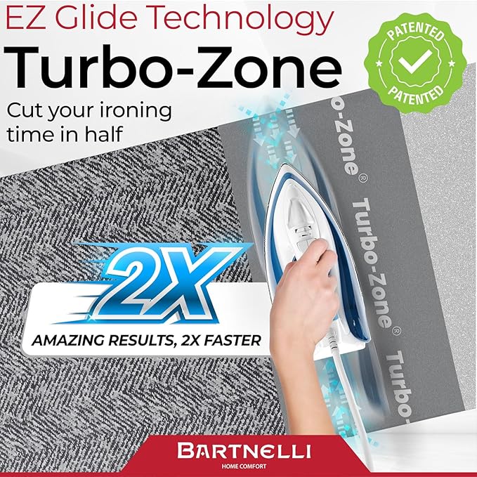 Bartnelli Heavy Duty Ironing Board 48x15 | Designed & Made in Europe with Patent Technology, Turbo & Park Zone