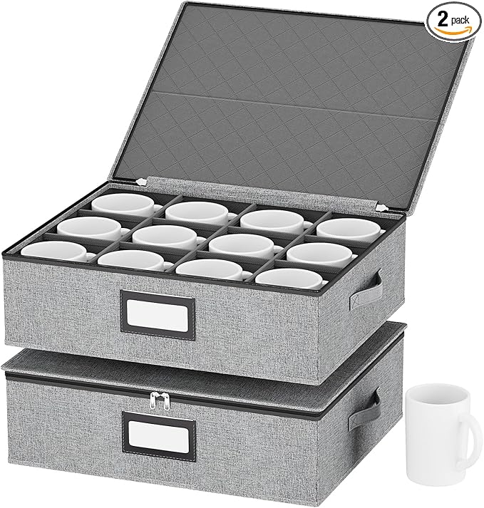 homyfort China Storage Containers (2 Pack Mug Storage Box, Grey)