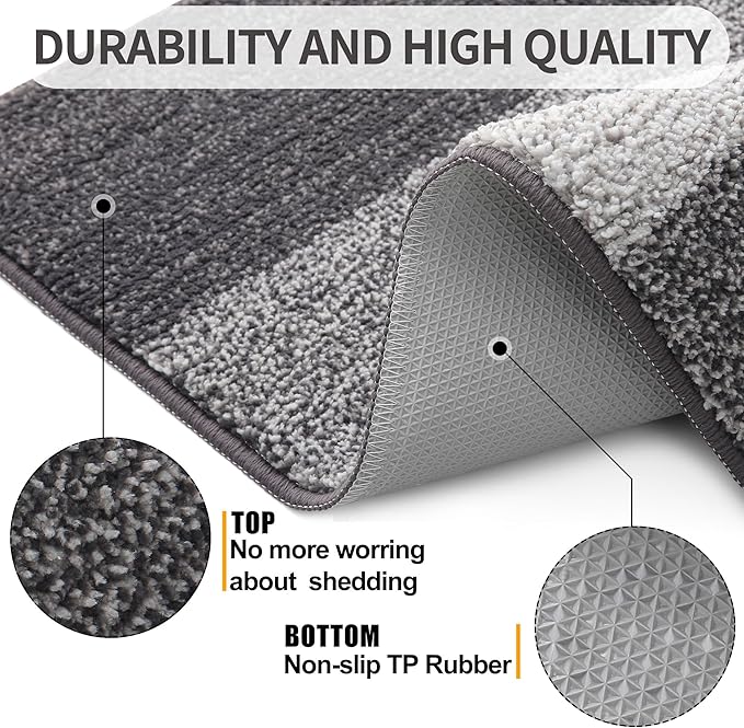 Kitinjoy Indoor Outdoor Door Mat, 32x20 Non-Slip Absorbent Dirt Trapper, Low-Profile Washable Inside Entrance Front Floor Mat, Sturdy Soft Entry Doormats for Entryway, Grey