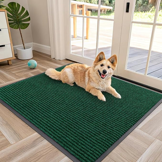 OLANLY Front Door Mat Indoor Outdoor Entrance, Waterproof Heavy Duty Doormat, Fade Resistant, Low Profile, Easy Clean Patio Porch Welcome Floor Mats for Entry, 40x32, Green