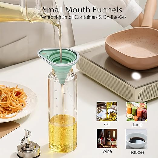 New Upgraded Small Silicone Collapsible Funnel Set with Stainless Steel Rim, 2 Pack Kitchen Gadgets Accessories for Filling Bottles,Dry & Liquid Ingredients