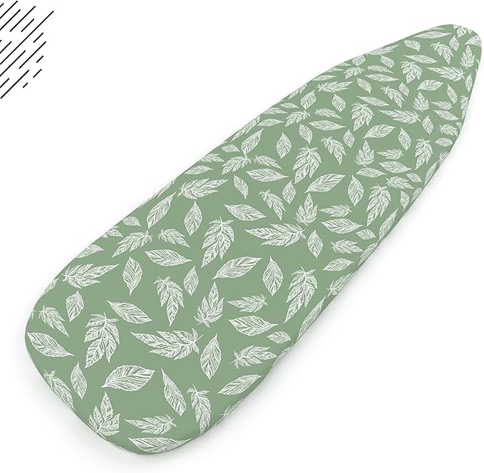 Encasa XO Ironing Board Cover and Pad 54"x15" - Thick 3mm Felt Padding, Drawstring Tightening & Lock, Easy Fit, Scorch & Stain Resistant, Fits Standard Large Ironing Board - Big Leaves Green