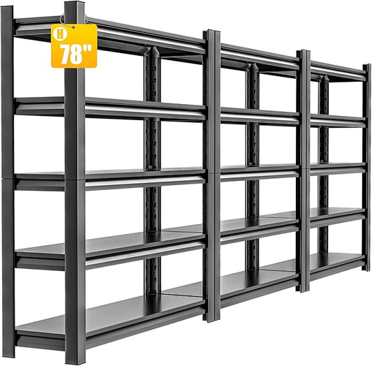 78" H 47.2" Wide 3 Pieces Garage Shelving, Thickened Heavy Duty Metal Adjustable Shelves, Storage Rack, Industrial Tool Shelf for Basement Metro