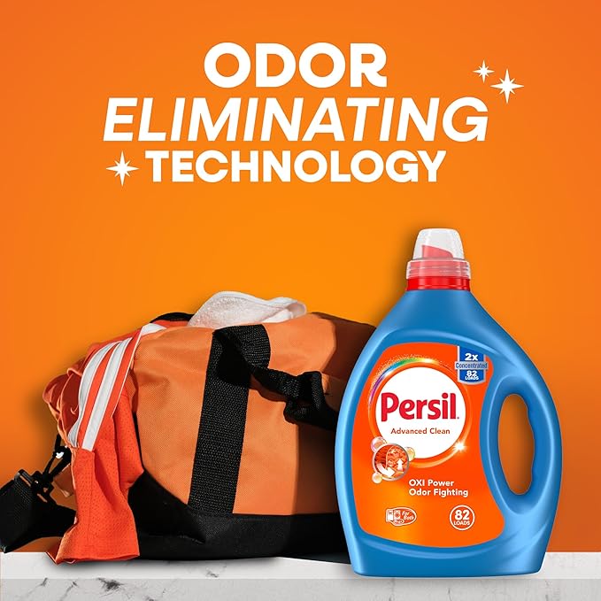 Persil Advanced Clean Oxi+Odor Power, Liquid Laundry Detergent, High Efficiency (HE), Deep Stain Removal, Ultra Concentrated, 82.5 fl oz, 82 Loads