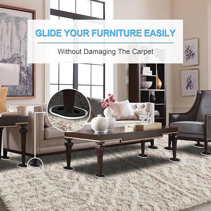 Upgrade Furniture Sliders, Furniture Sliders for Carpets, 4 PCS 5.8*4.3" Moving Pads With Anti-Slip Groove, Oval Furniture Moving Sliders for Easy Move Bed Tables Cabinet Heavy Duty, Protect Carpets