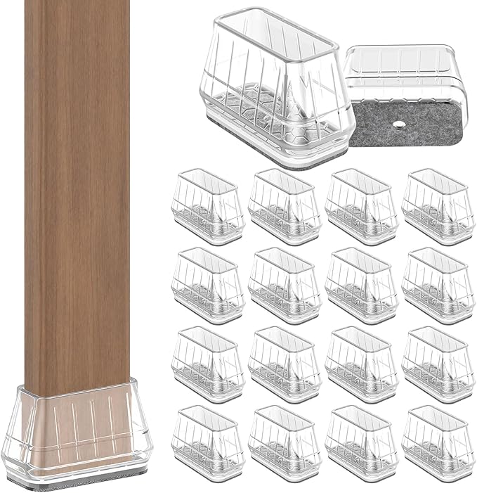 24PCS Rectangular Chair Leg Floor Protectors for Hardwood Floors, Thicken Rubber Chair Leg Cap Covers, Non Slip Furniture Leg Pads to Protect Wood Tile Floors from Scratches and Reduce Noise