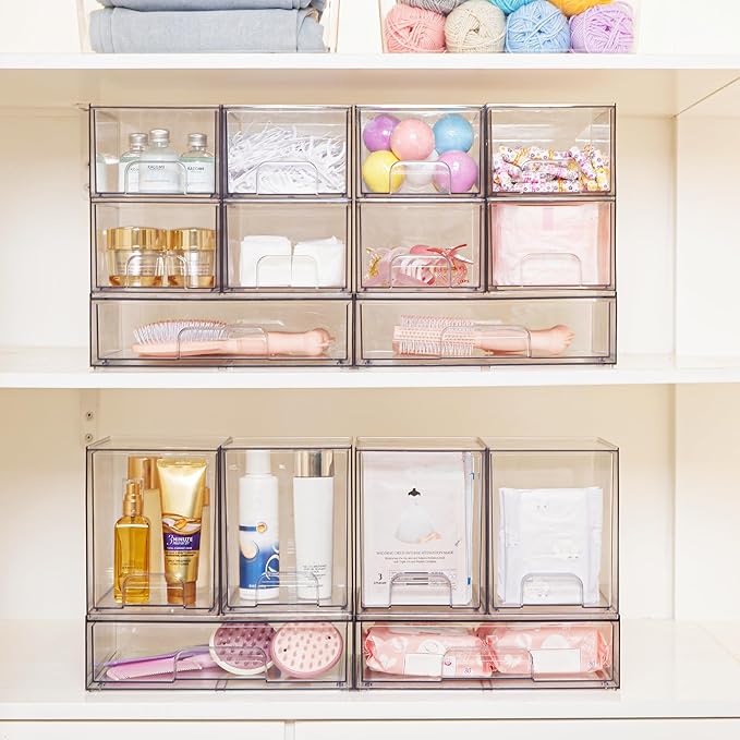 Vtopmart Clear Stackable Storage Drawers Set of 5, Plastic Organizer Bins for Makeup, Cosmetics, Beauty Supplies,Ideal for Vanity, Bathroom,Cabinet,Pantry Organization