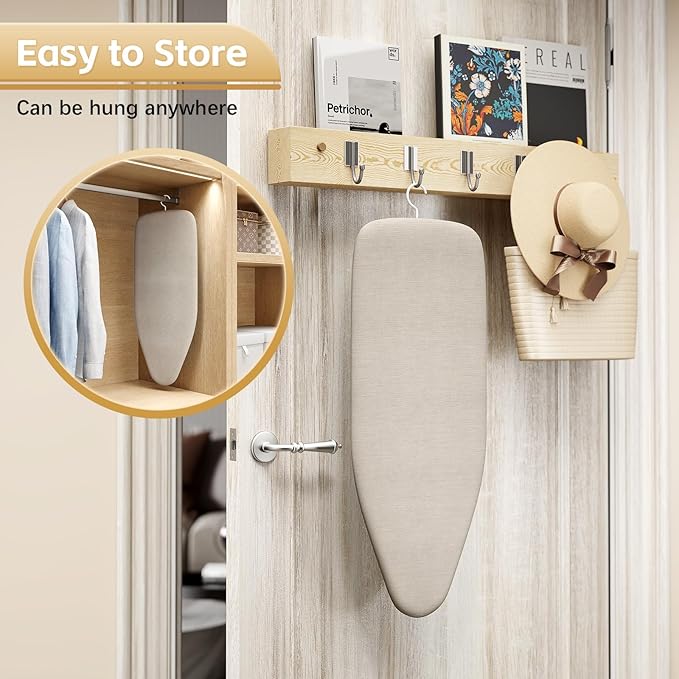 Small Ironing Board Tabletop with Heat Resistant Cover, Compact Mini Ironing Board with Metal mesh Frame, for dorms, aprtment and Travel, Hook for Hanging, Iron Board 30x12, Iron Table Stand Beige