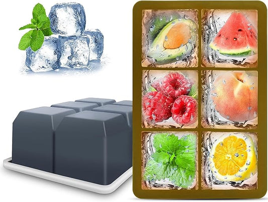 Silicone Ice Cube Trays with Lids,Large Square Ice Cube Molds for Freezer, Whiskey, Cocktail, Stackable Flexible and Reusable & Easy Release BPA Free (2 Pack&Dark Gray and Army green)