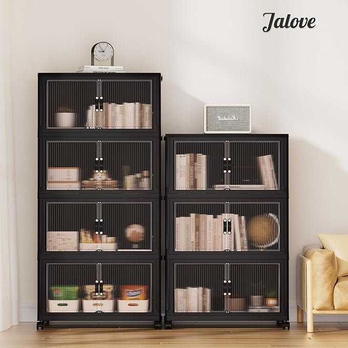 Jalove 90Gal Large Storage Bins with lids, 360QT Plastic Stackable Storage Containers with Wheels, Collapsible Closet Organizer and Storage Drawers,Clothes Organization for Cabinet Home, 3Pack Black